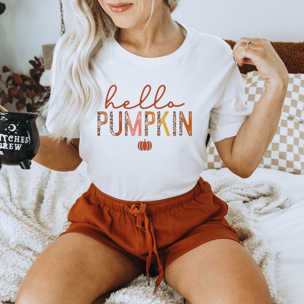 Hello Pumpkin T-shirt Unisex Cotton Tee Thanksgiving Shirt Halloween Shirt